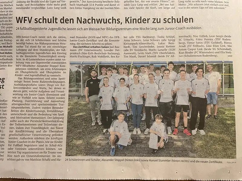 wfv – dfb – Junior Coach Ausbildung Absoliverung einer einwöchigen Ausbildung zum dfb Junior Coach - wir sin stolz auf Max und Leon