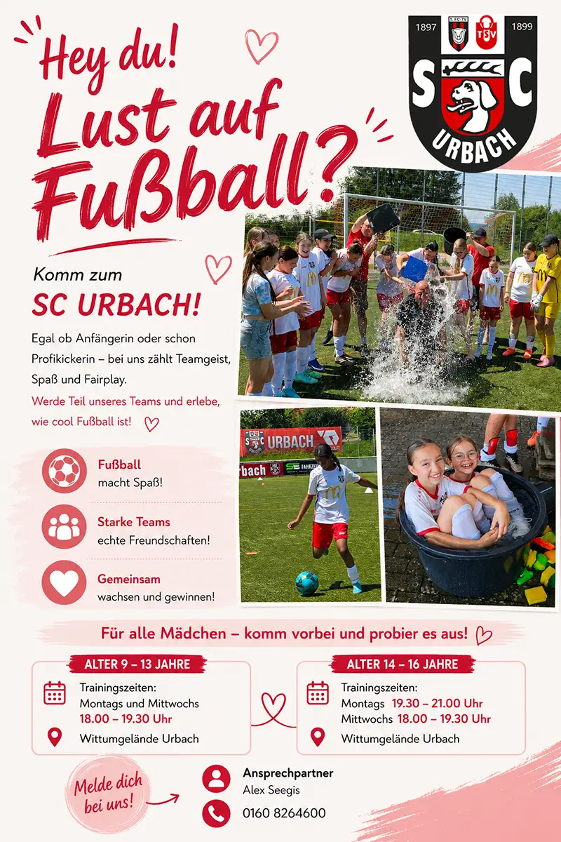 Mädchenfussballtag – Spielersuche Spieler suche - wir suchen Juniorinnen beim SC Urbach